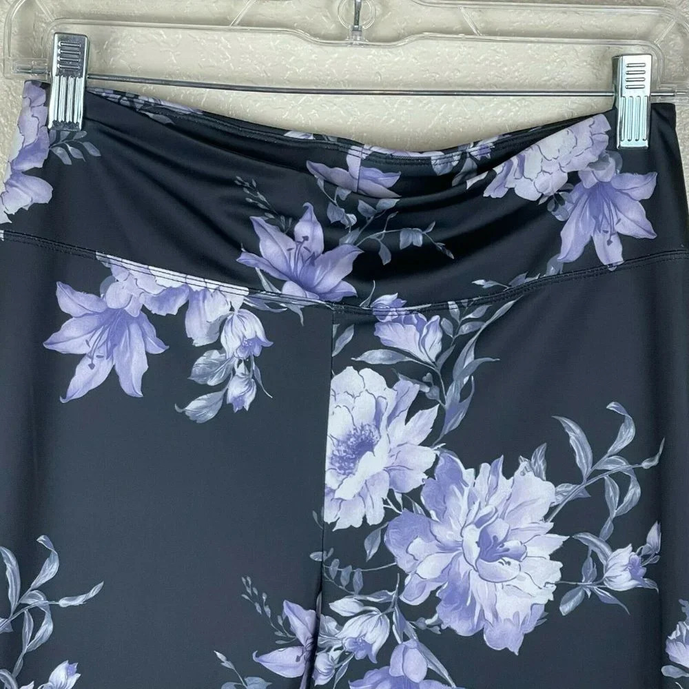 Athletech Leggings Women's Sz S High Waisted Floral Athletic Black Lavender - Picture 4 of 9